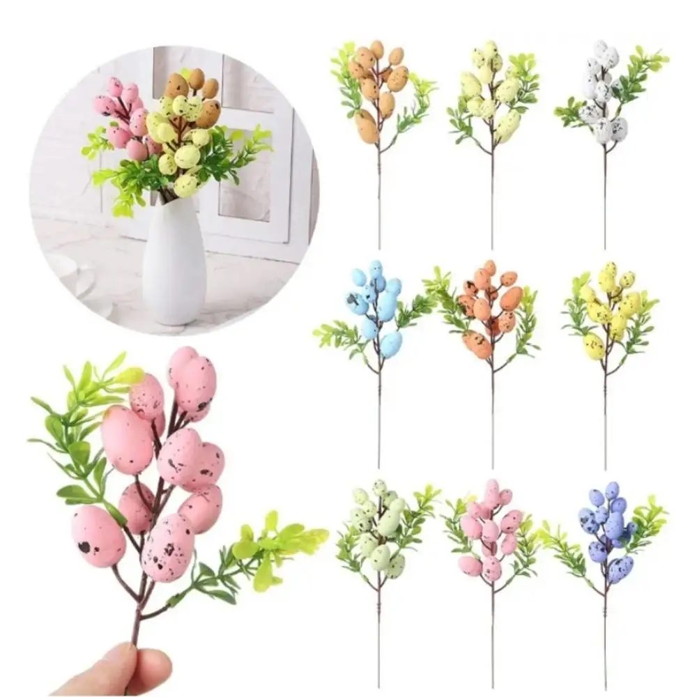 2024 New DIY Easter Egg Cuttings Artificial Flowers Branch Colorful Painting Foam Bird Eggs Flower Branch 2023 Home Decoration