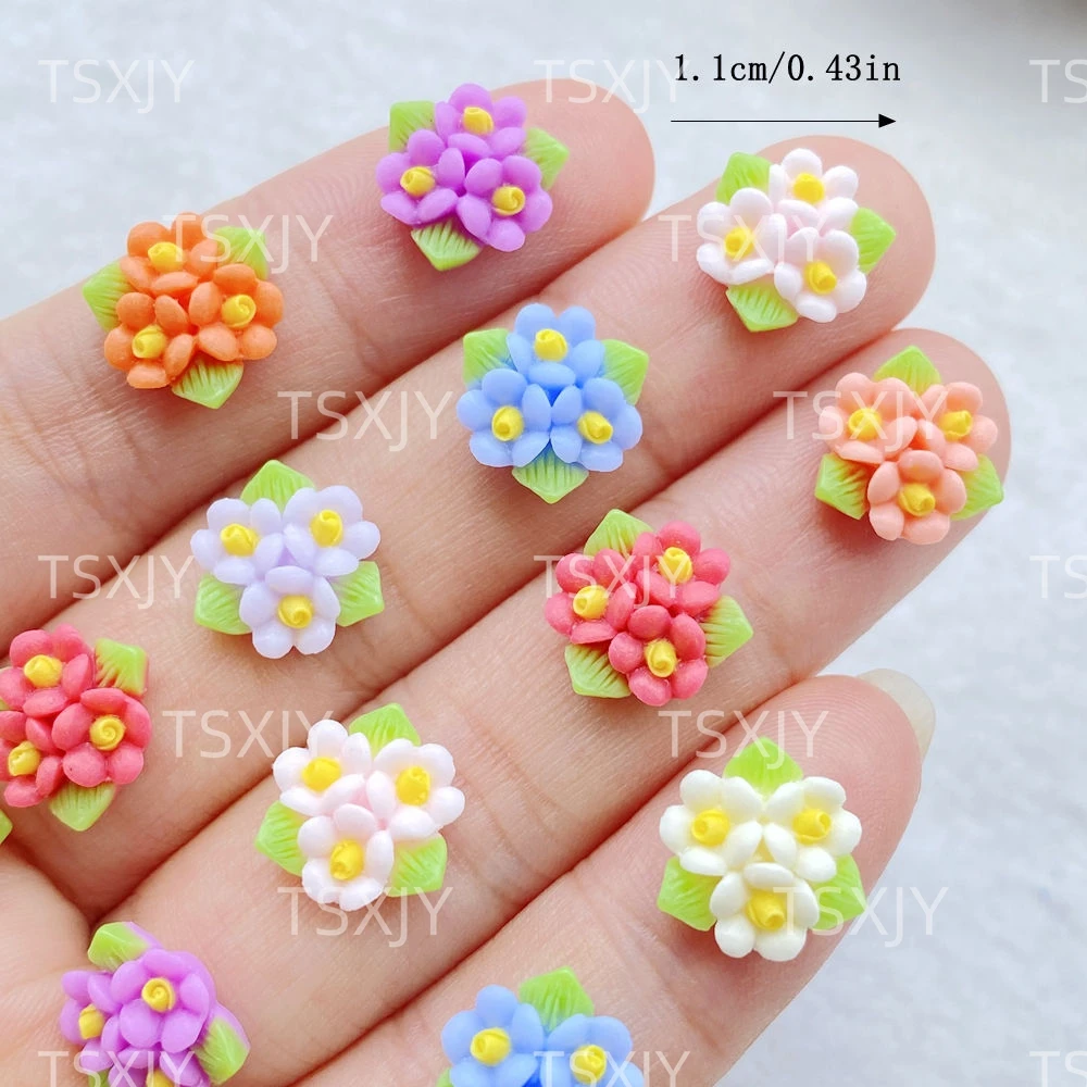 50pcs Resin Cute colored roses and leaves Flat back Rhinestone Scrapbook DIY Wedding Applique Decor Jewelry Accessories Crafts