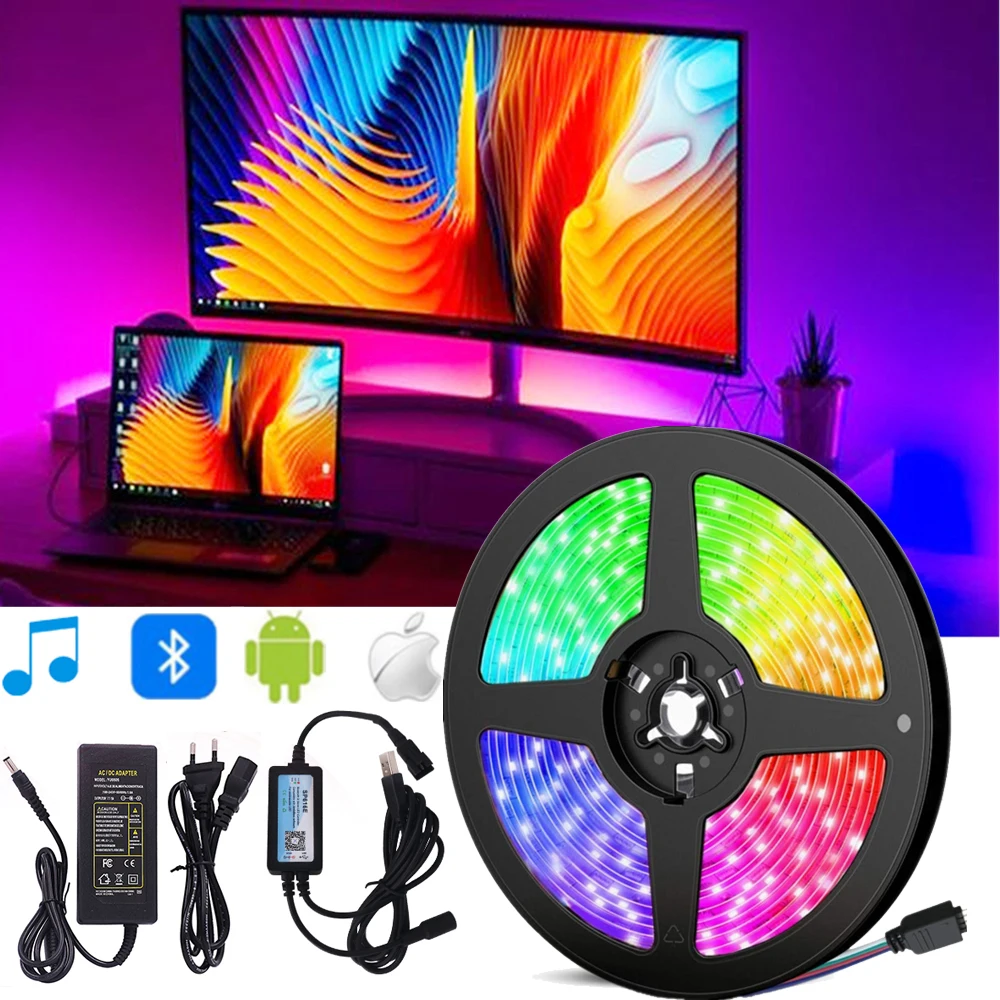 Bluetooth Music Control DIY Ambient TV PC Backlight Screen Background Lighting Addressable WS2812B DC 5V Support IOS Android