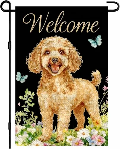 Poodle Dog Garden Flag Welcome Watercolor Apricot Poodle Black, 12x18 Inch XXQ