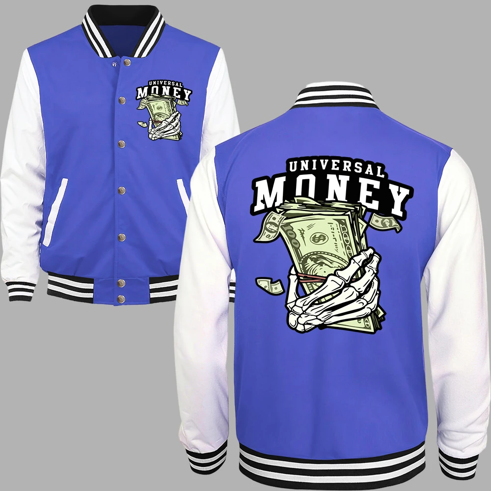 Skeleton Hand Universal Money Print Women'S Jackets Autumn Loose Baseball Uniform Colorful Cotton Streetwear American Clothing