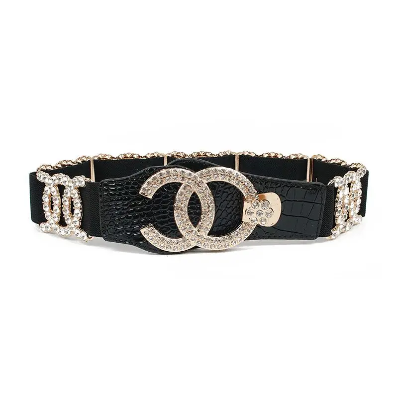 موضة حجر الراين حزام خصر مرن المرأة الكورية تنوعا فستان الديكور ملحق واسعة مشد للخصر كريستال تمتد #2