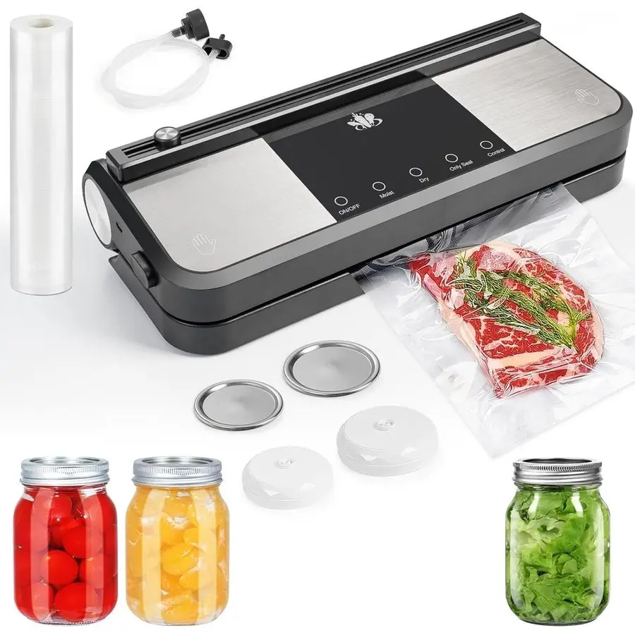 Cordless Vacuum Sealer, Rechargeable Vacuum Seal Machine for Dry Moist Food Storage to Extend Fresh, 1 Air Hose for Food Contain