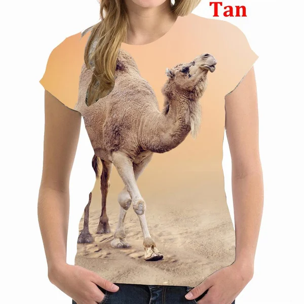 Women Fashion Animal Camel 3D Print T Shirt Women Casual Short Sleeved Pullover