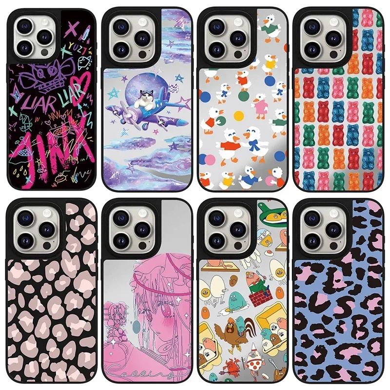 

Leopard Cartoon Graffiti Mirror iPhone 11 12 13 14 15 16 Pro Max Case - Protective iPhone Case with MagSafe