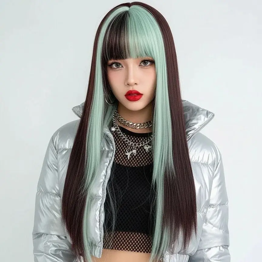 

Женский термостойкий длинный прямой парик в стиле Лолиты из синтетического материала для косплея, вечеринки и повседневного ношения