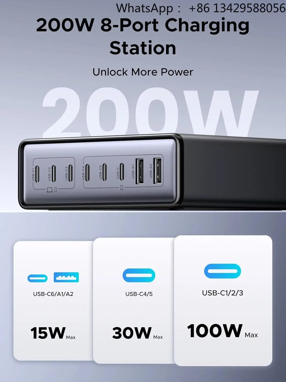 MAF UGREEN 200W 8 Port GaN USB C Charger Block Desktop Charging Station USB C Fast Charging Phone Charger for  Galaxy S25