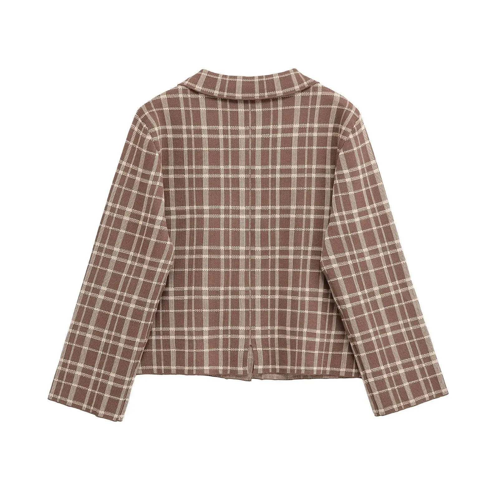 Sweter damski Lazy Sle Ultra ular Retro Anti-Aging Slimming Plaid Collar Seven-Quarter Sve Knitted Jaet Women's Faion