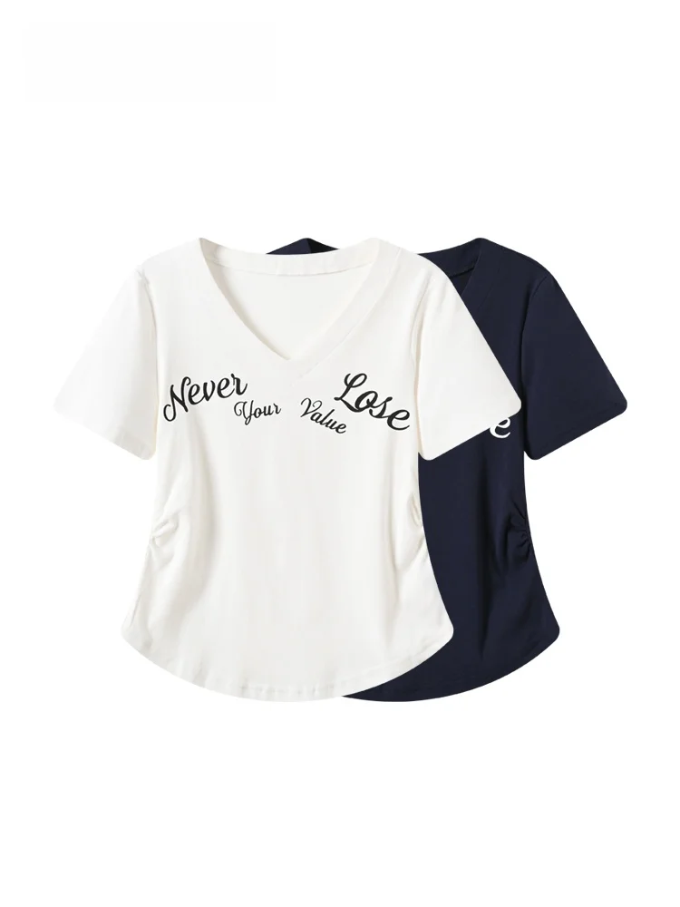 

Loose Casual V-Neck Short Sleeve T-Shirt Women's plus Size Summer New Style Slimming Versatile Comfortable Cotton Blend Top