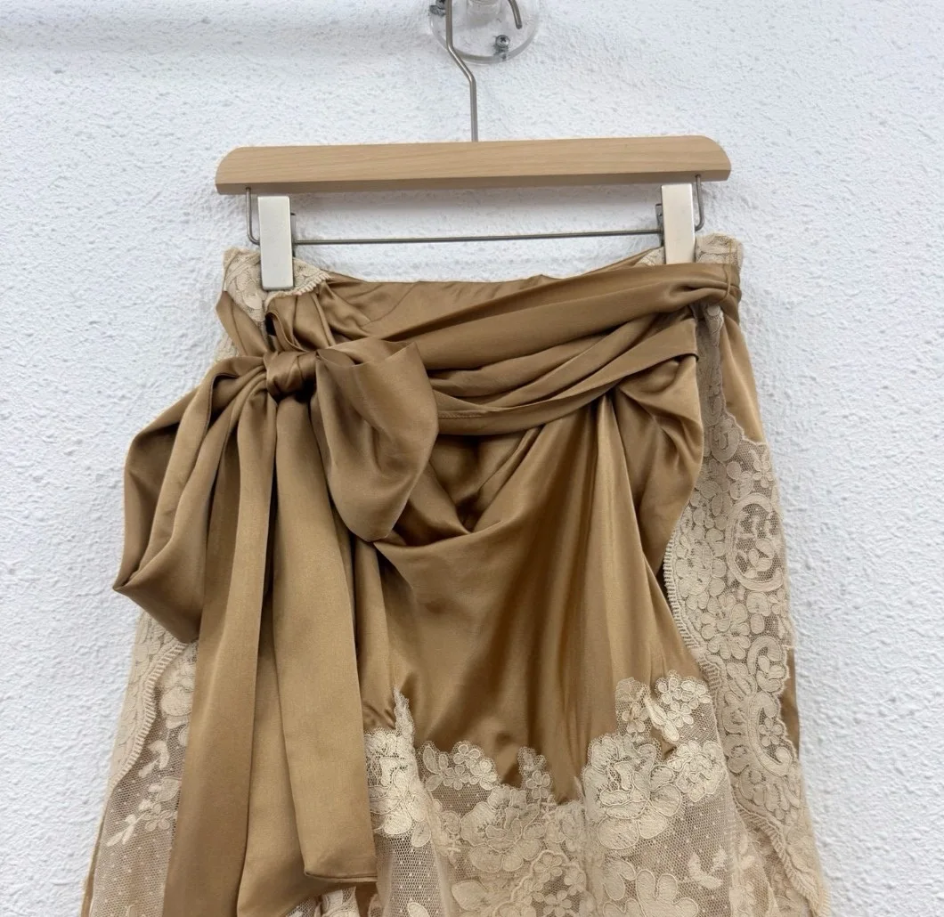 

100% натуральный шелк, роскошные женские асимметричные кружевные юбки-миди высокого качества, милые сексуальные шикарные дизайнерские брюки на шнуровке для подиума