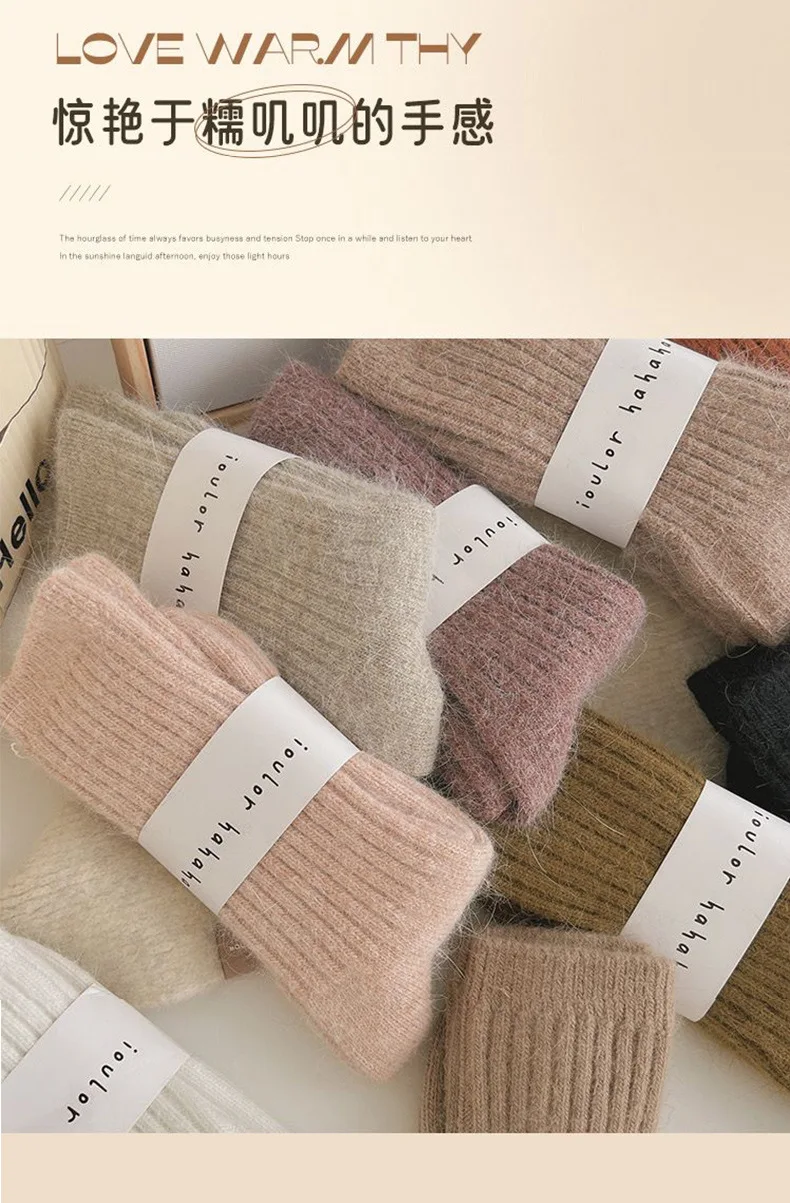 Neue Winter Socken Frauen Kaschmir Wolle Verdicken Warme Frauen Socken Sox Japanische Mode Harajuku Einfarbig Thermische Lange Socken – Detail 6