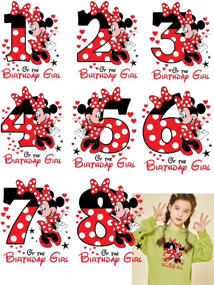 Minnie Mouse Birthday Girl Iron on patches thermo-stickers for children heat transfer vinyl DIY Sewing Decoration