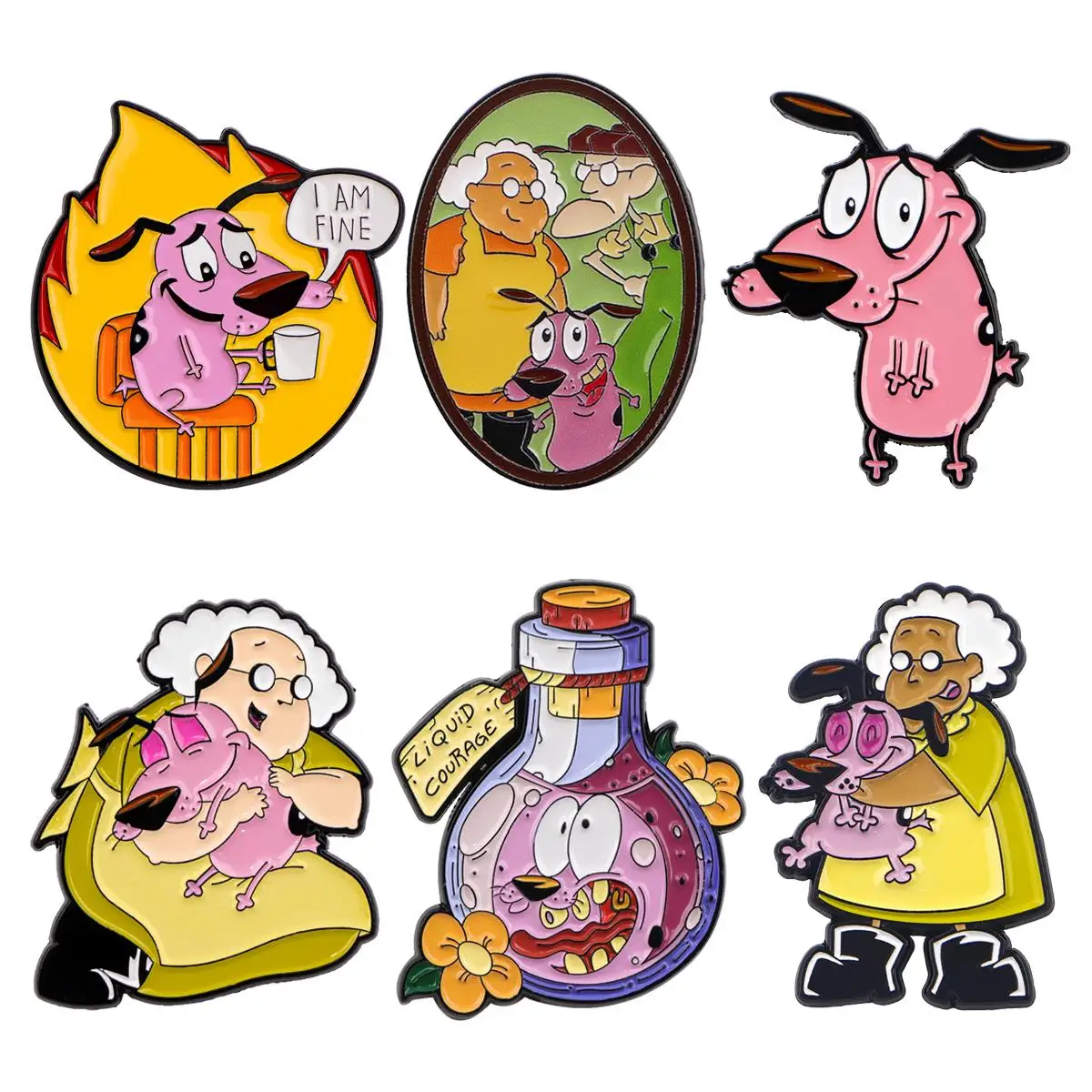 Mix 6pcs/set Jocular Pink Dog Enamel Pin Brooches for Lapel Pins Badge on Backpack Clothing Accessories Fashion Jewelry Gifts