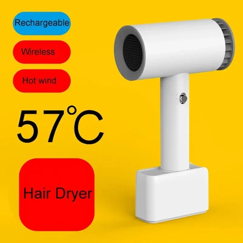 Secador de pelo inalámbrico recargable portátil, secador de viento caliente/frío, inalámbrico para viajes al aire libre, potente viento, iones negativos, 220V