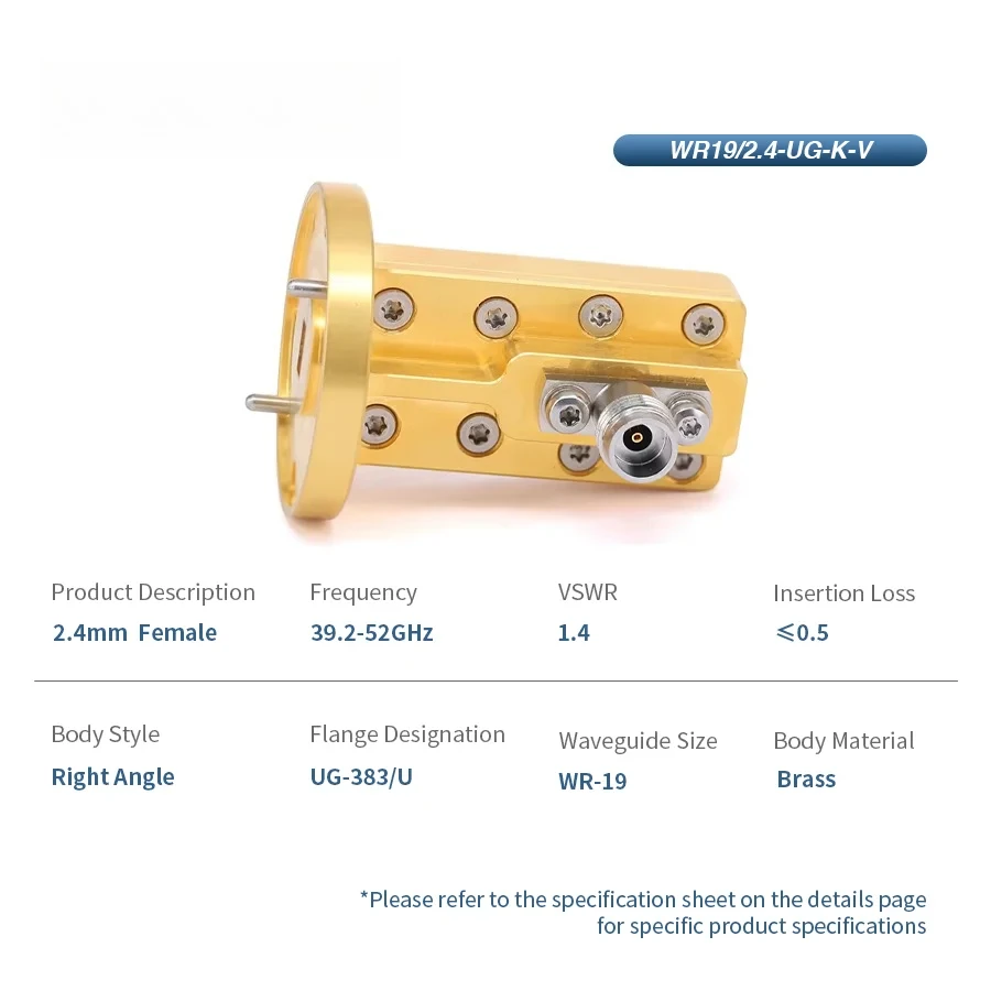 WR-19 To 2.4mm Female Right Angle Waveguide Adapters with UG-383/U Flange 39.2-52GHz Coax Telecom Parts