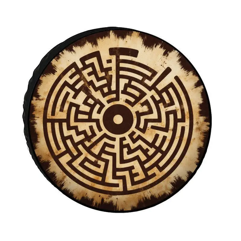 Vintage-Maze-Pattern-Tire-Cover-Durable-Polyester-SUV-Spare-Wheel-Protector-Dustproof-UV-Resistant
