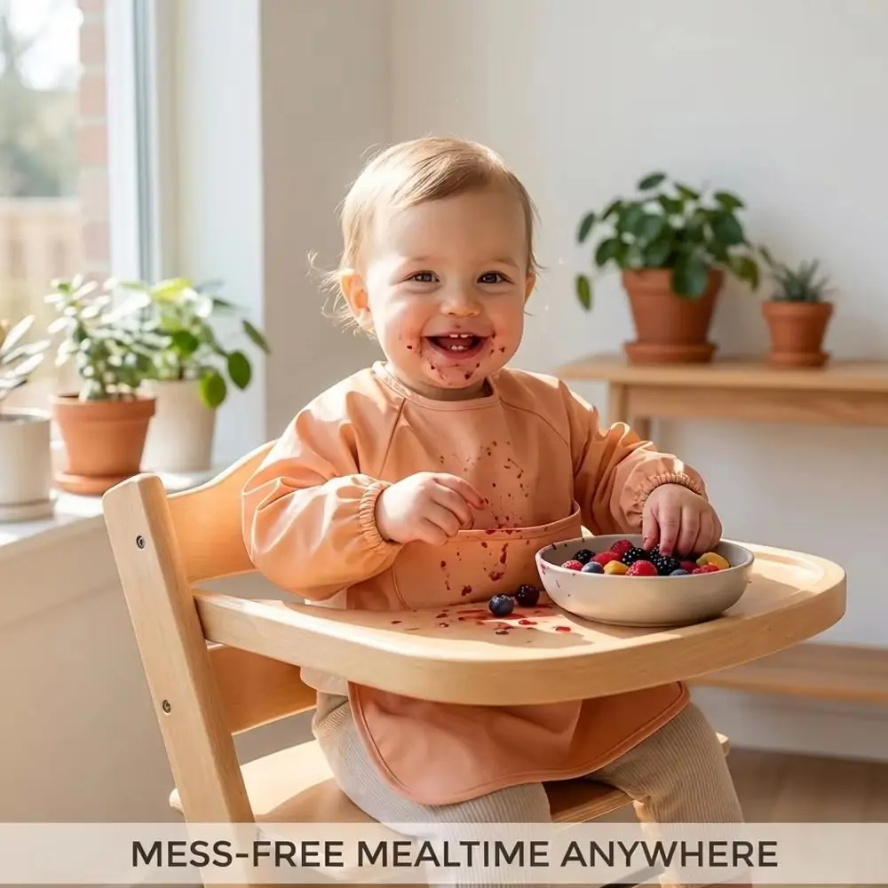 

Однотонный детский нагрудник для кормления, водонепроницаемый, из мягкого материала, многоразовый нагрудник из ПУ с длинными рукавами для малышей, фартук для кормления, детские товары