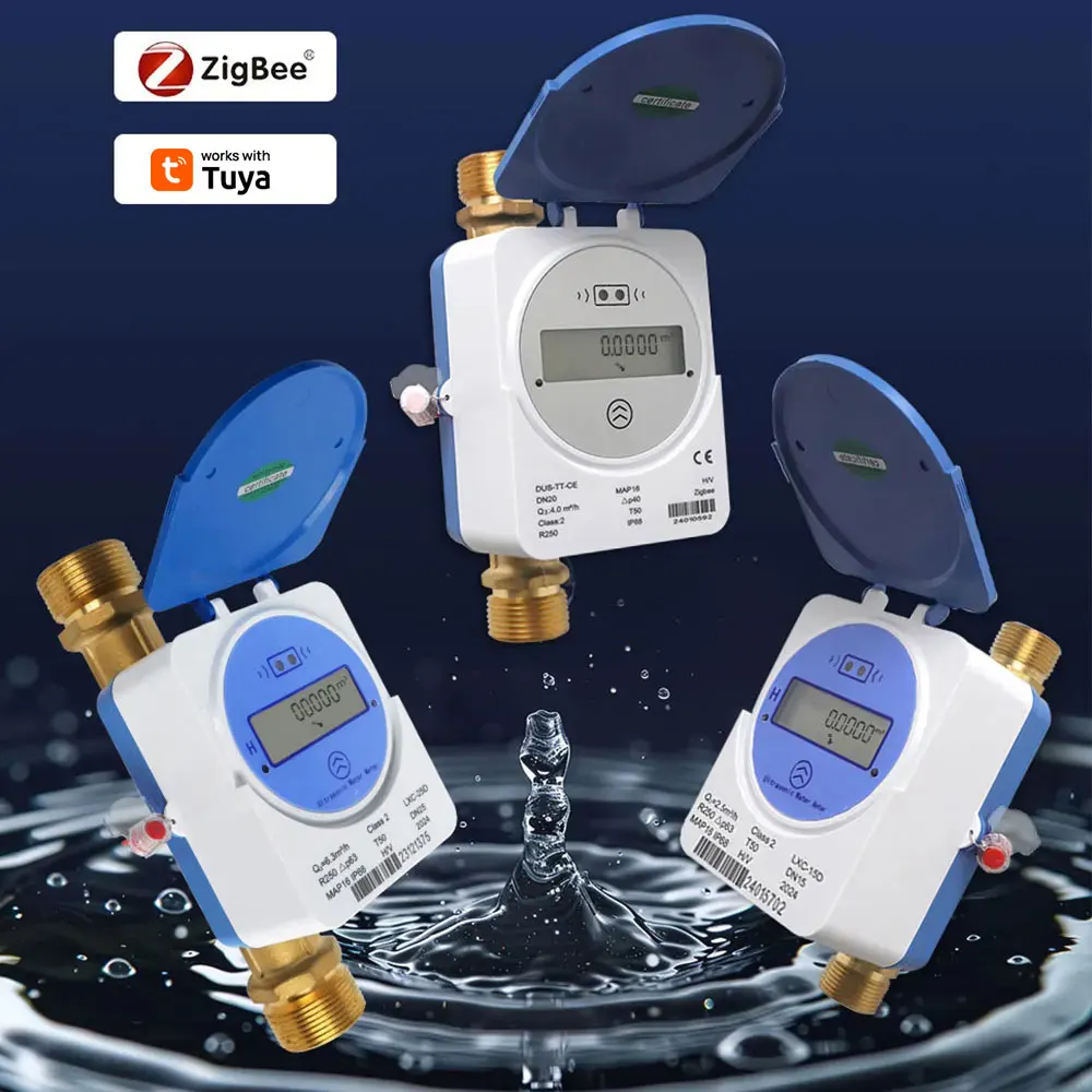 Smart Zigbee Ultrasonic Water Meter DN15 DN20 DN25 LCD Digital Display Water Flow Consumption Measurement IP68 Work with Tuya