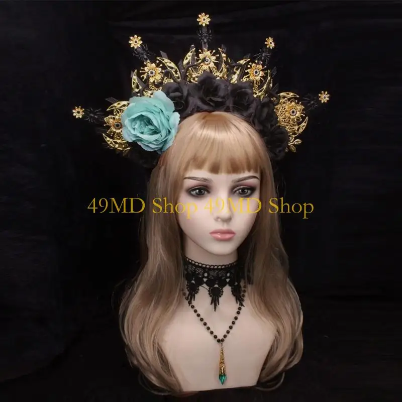 49MD Gothic Spiked Tiaras Hair Hoop DIY Crown Decorative Bridal Headpiece