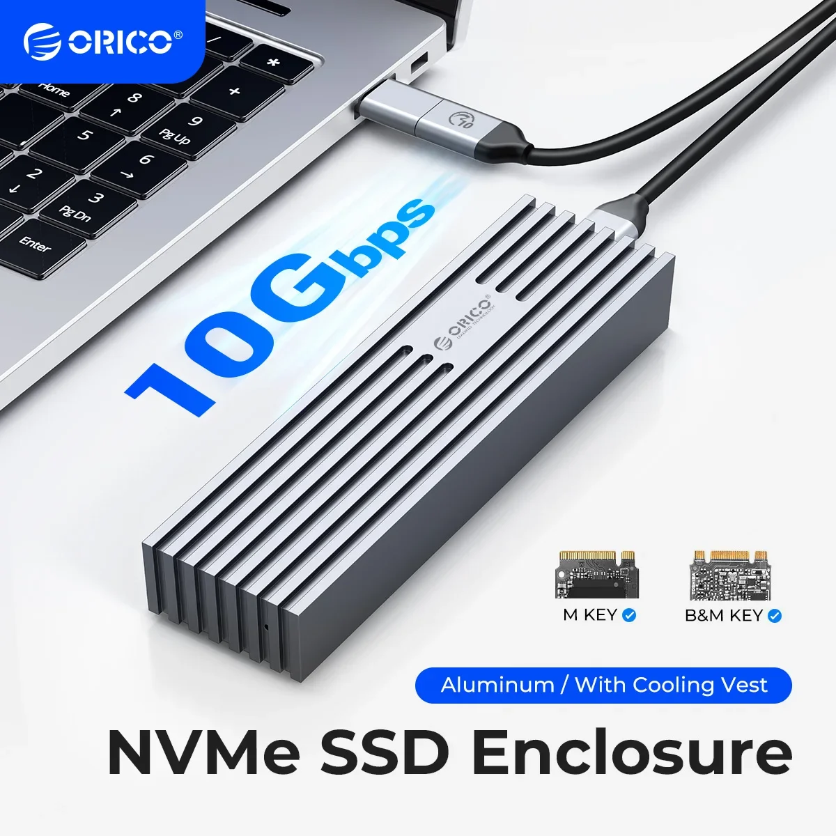 

ORICO Upgraded All Aluminum Alloy M.2 NVMe SSD Enclosure 10Gbps PCIe M2 SSD Case NVMe M Key Solid State Drive Case with Cable