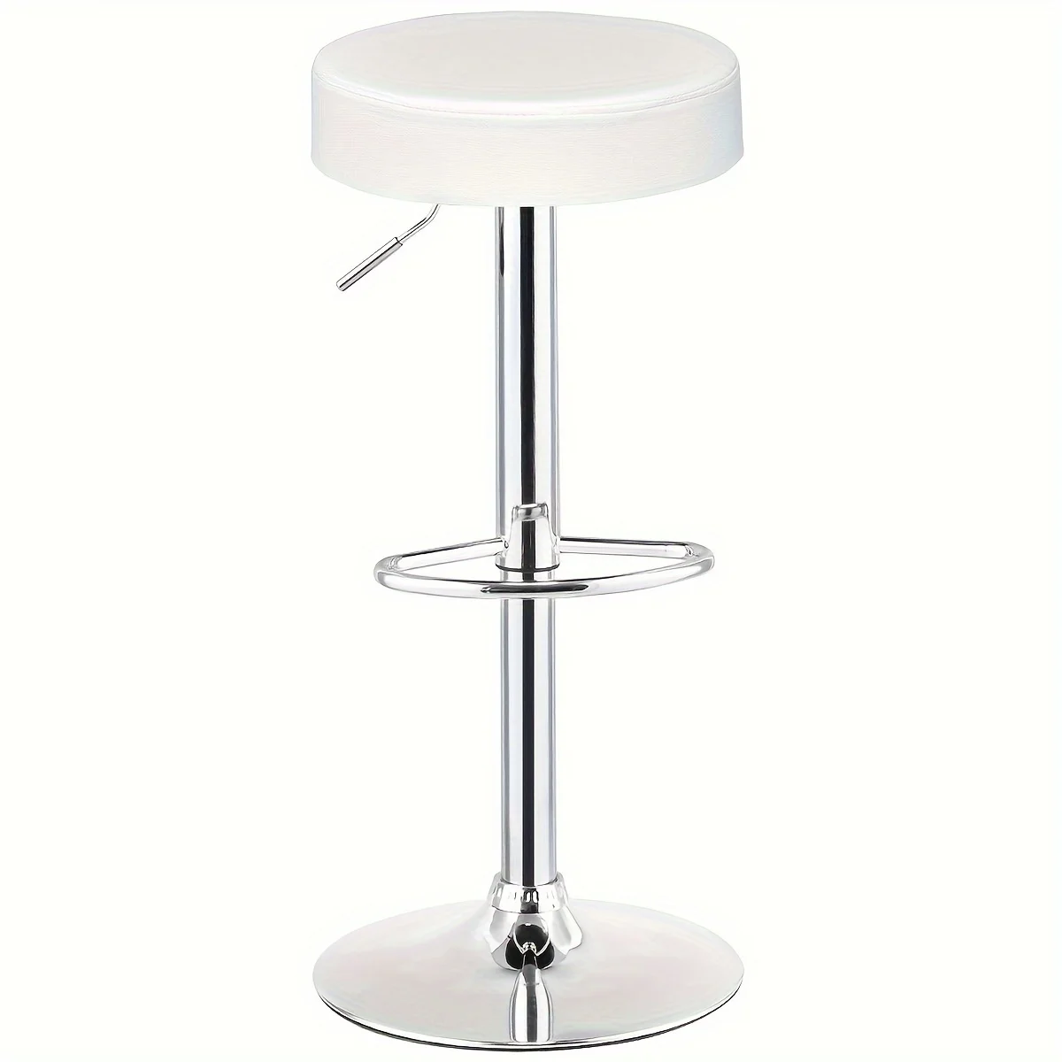 

Adjustable Bar Stool With Round Leather Seat, Chrome Base, Hydraulic Swivel, Modern Home Kitchen Counter Height Chair