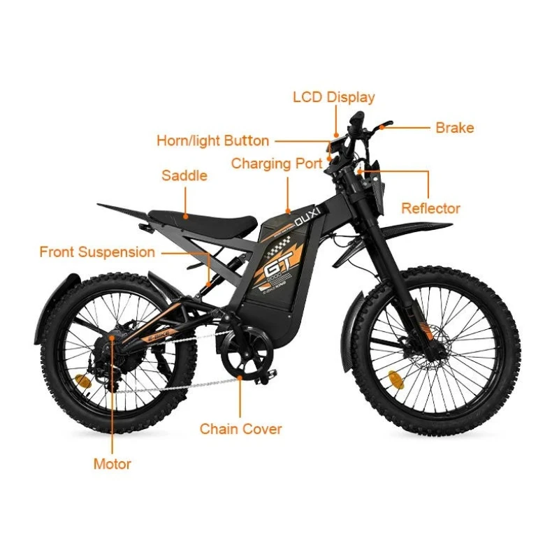 OUXI GT2000 electric bicycle Peak 2000W motor 48V 30AH Battery 60km/h E Bike off road Mountain riding Electric motorcycle image 4