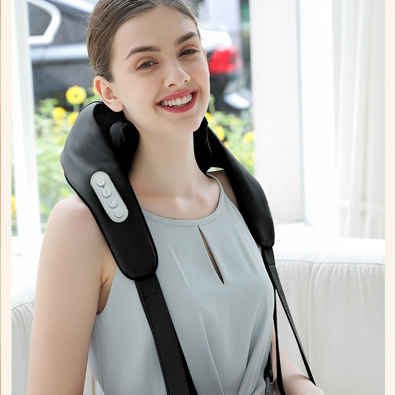 Black Neck And Shoulder Massager Wireless Neck And Back Shiatsu Kneading Massager Neck Cervical Relaxing Massage Shawl