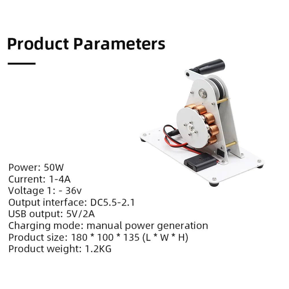 12V permanent magnet small generator physics teaching demonstrator outdoor hand generator emergency USB charging DC 5.5-2.1