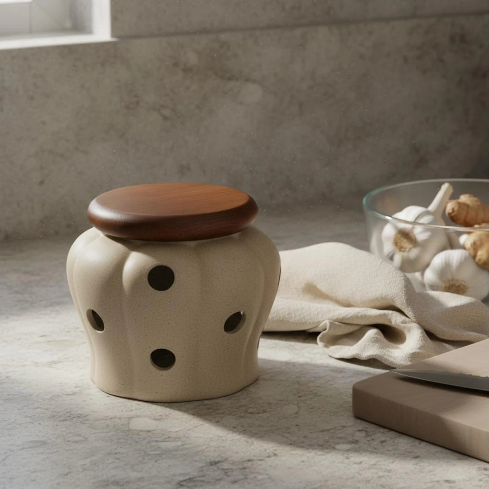 Ventilated Garlic Jar Matte Kitchen Container