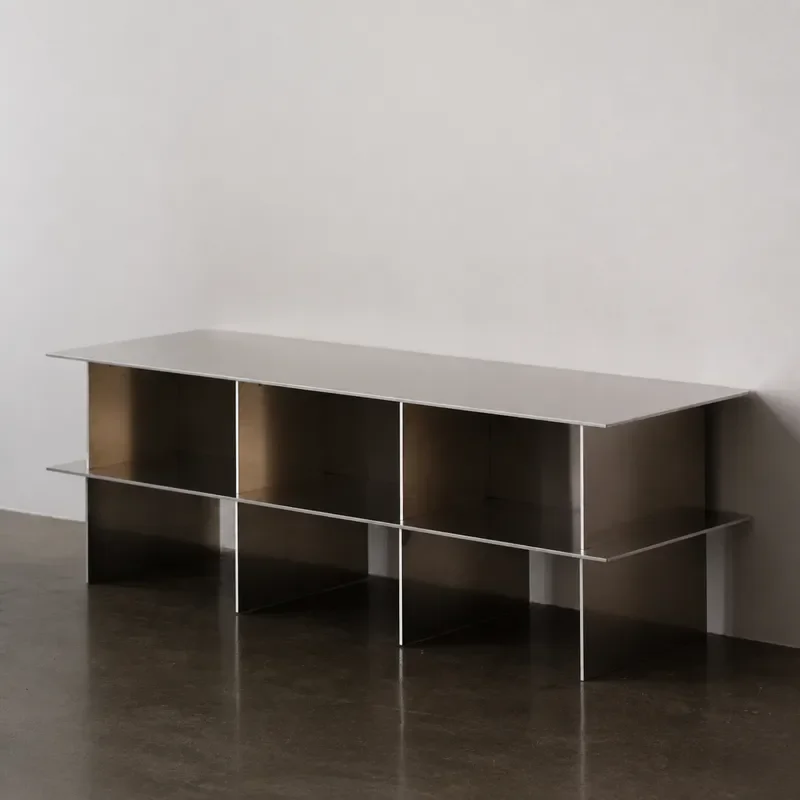 Stainless Steel Silver TV Cabinet Simple Style Metal Display Cabinet Multi Grid Locker Living Room Storage Cabinet