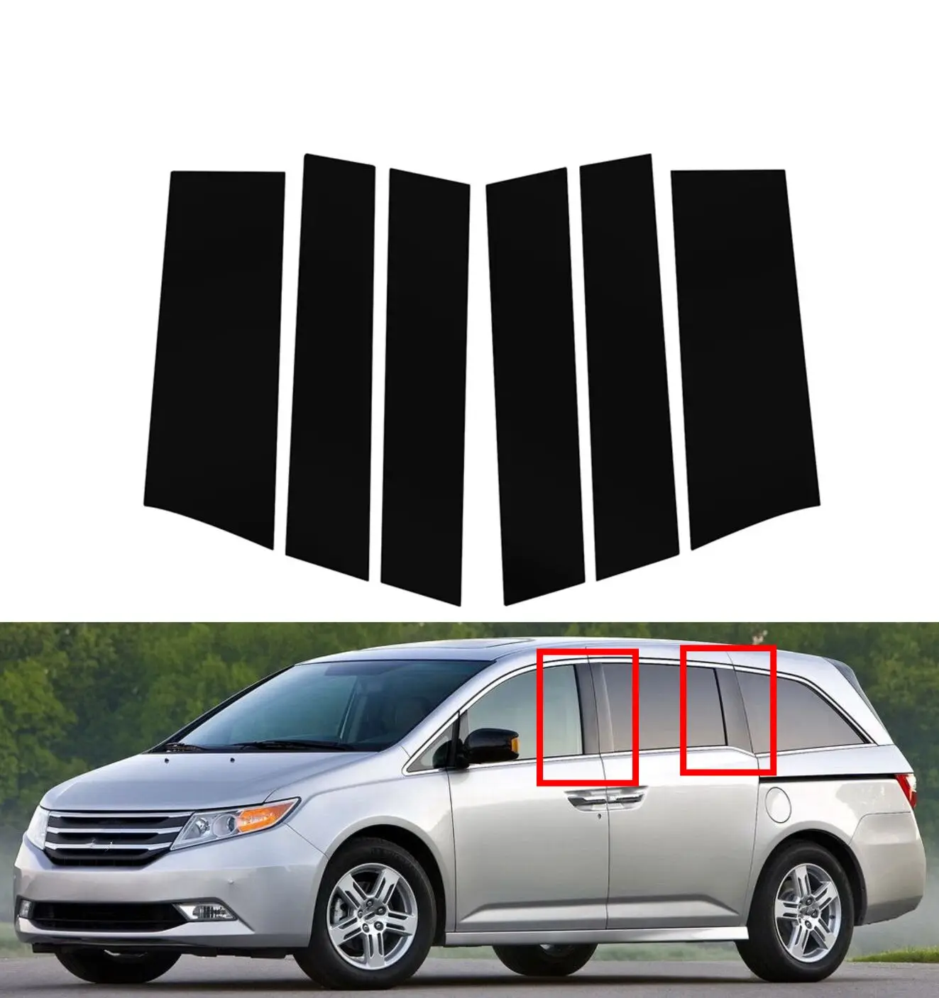 6PCS Gloss Black Pillar Posts Fit For Honda Odyssey 2011 2012 2013 2014 -2017 Window Door Side Trim Cover Decal Car Stickers