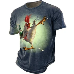 Summer Vintage Cartoon Rooster Print T Shirts For Men Streetwear Comfortable Crew Neck Short Sleeve Tees Casual Sports Tops 3XL