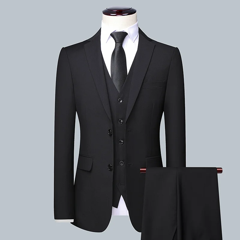 High Quality Men Simple Business Elegant Fashion Job Interview Gentleman Suit Slim 3-piece Suit Blazer+ Waistcoat + Trousers