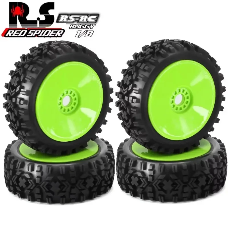 4Pcs 1/8 4WD Nitro Off Road Buggy Tires Wheel Rims 17mm Hex for 1:8 Scale RC Car HSP HPI Kyosho ZD Hongnuo Redcat Trxs