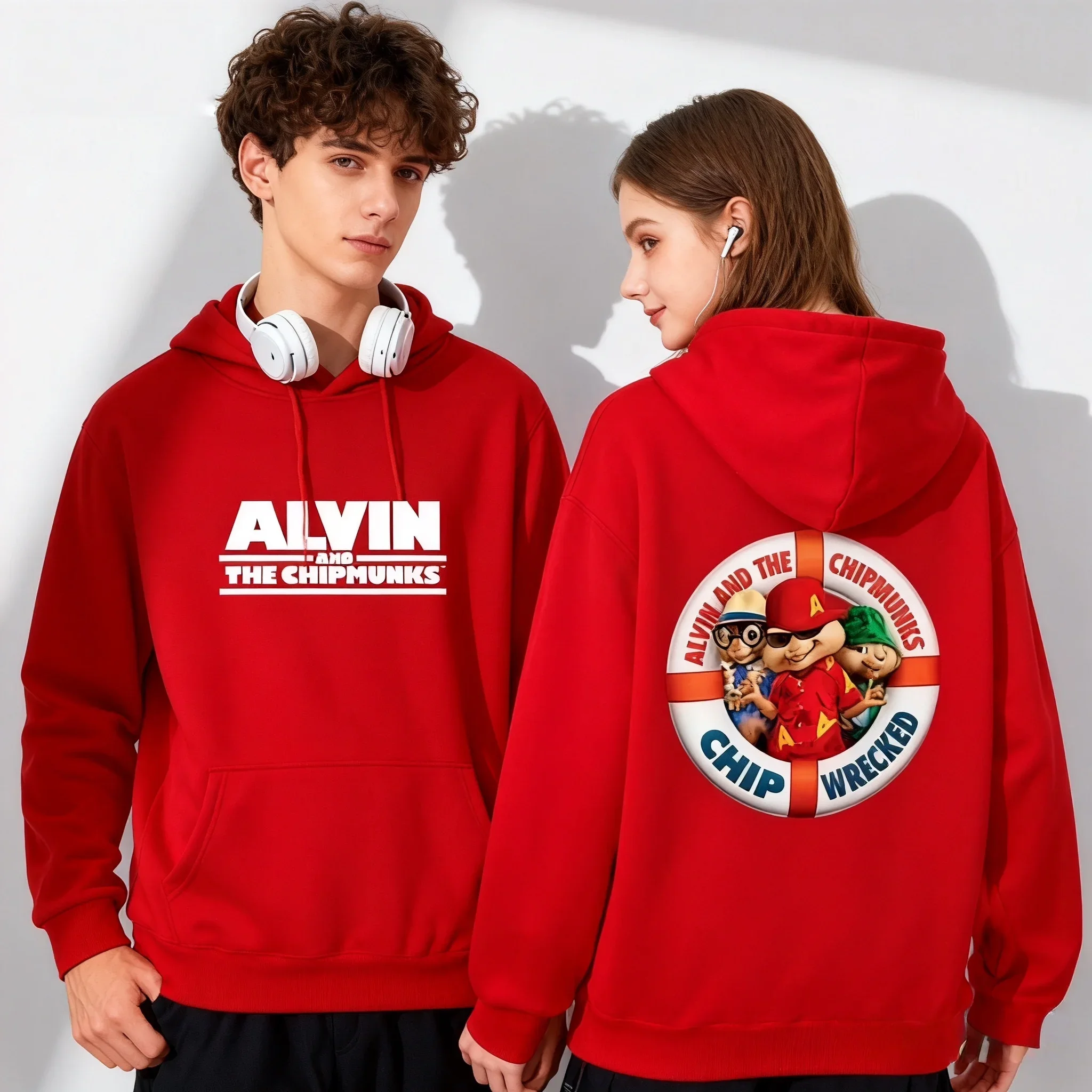 هوديس الخريف والشتاء الأكثر شعبية هي سترة Alvin and Chipmunk Cartoon Street كبيرة الحجم للنساء والرجال بغطاء للرأس للأطفال