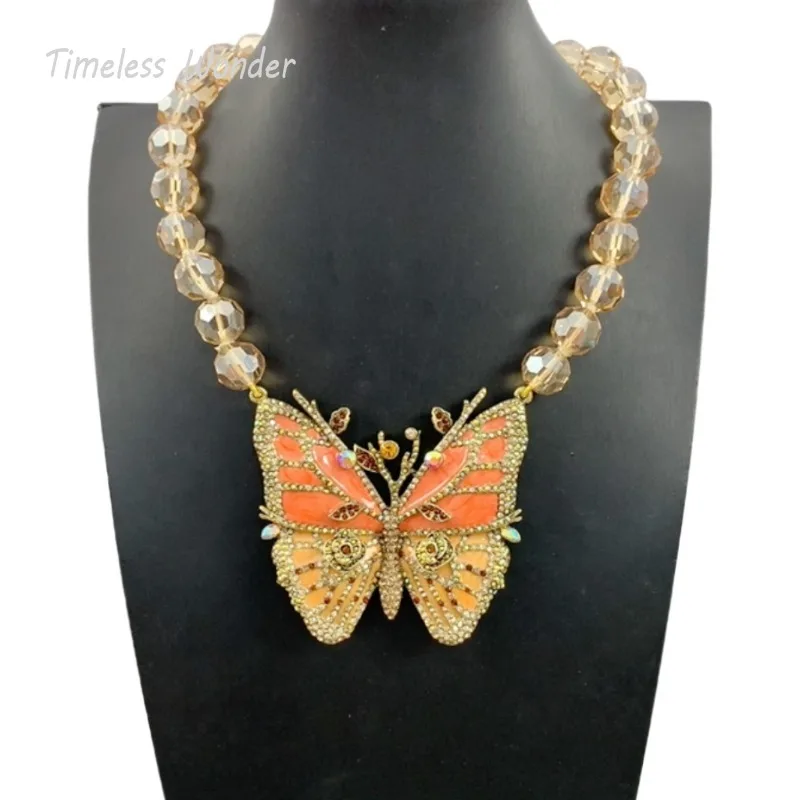 

Timeless Wonder Beaded Zirconia Butterfly Statement Necklace for Women Designer Jewelry Goth Runway Luxury Brand Rare Top 4526