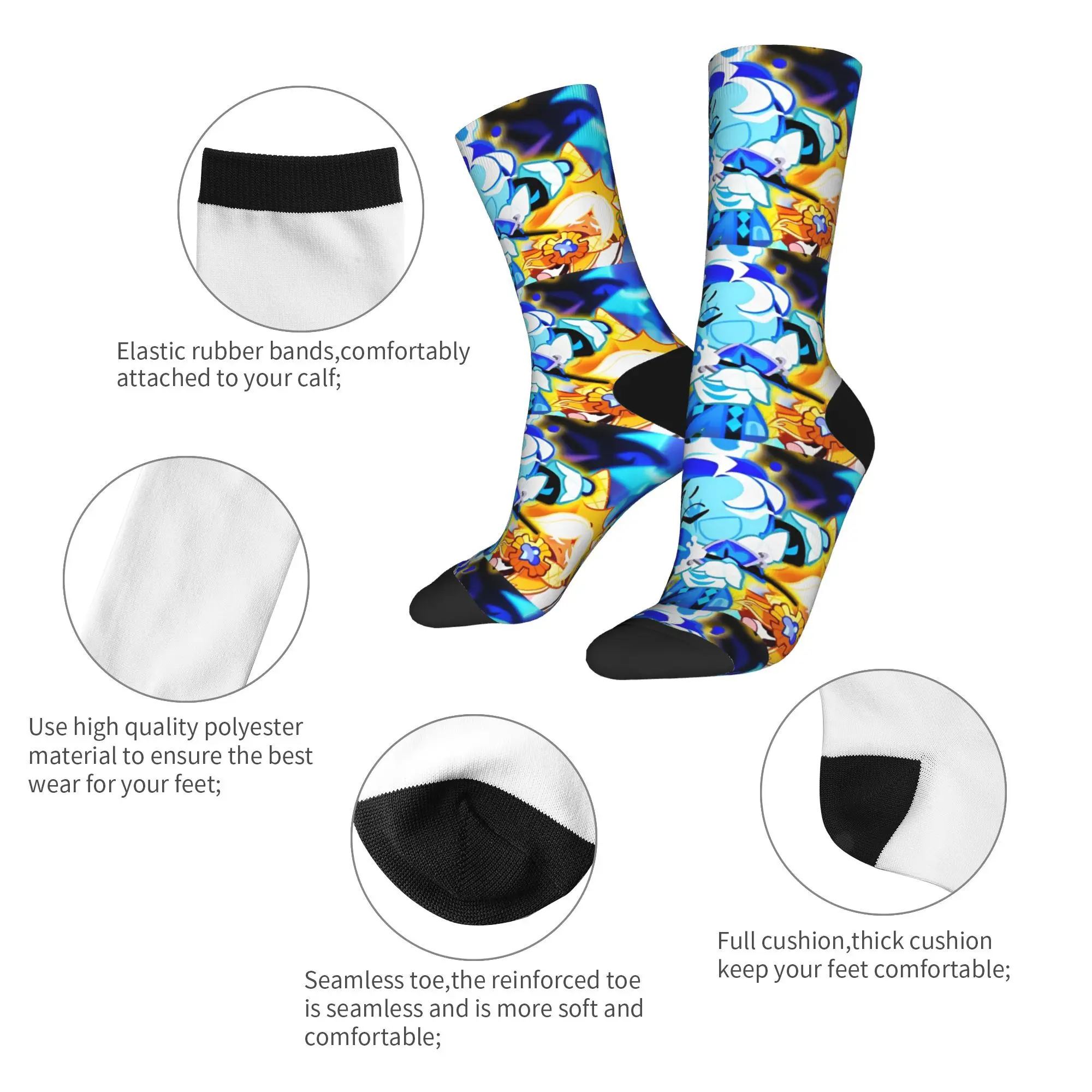 Casual Shadow Milk Cookie Run Kingdom Basketball Socks Cute Cartoon Anime Polyester Middle Tube Socks for Women Men Breathable