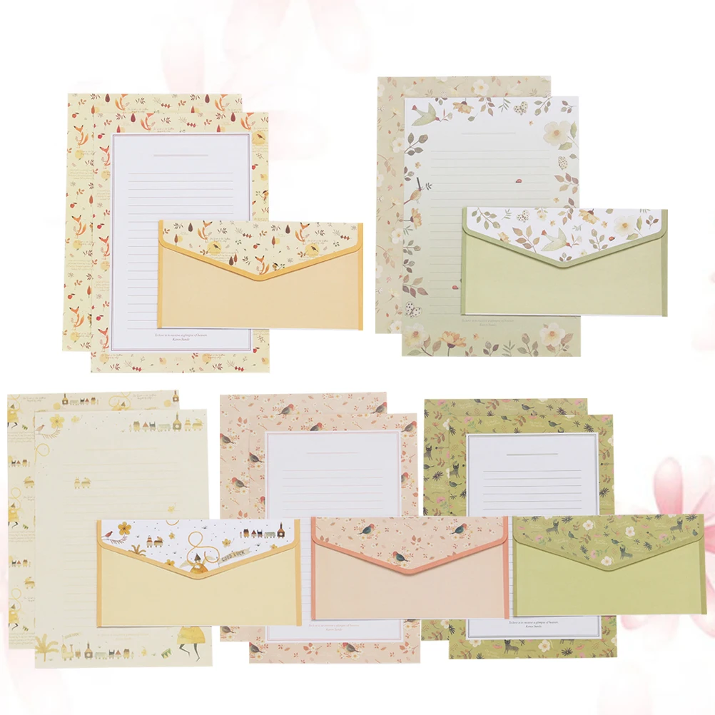 

5 Sets Letter Paper Envelopes Set Floral Design Writing Stationery Elegant Pattern Birthday Invitations Thank You Notes
