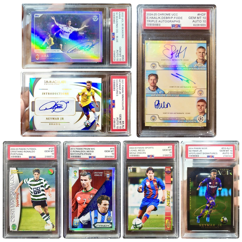 

Panini DIY homemade Messi Cristiano Ronaldo Neymar De Bruyne Kaka Ratings Collections Laser Card Bricks Birthday Gifts for Boys