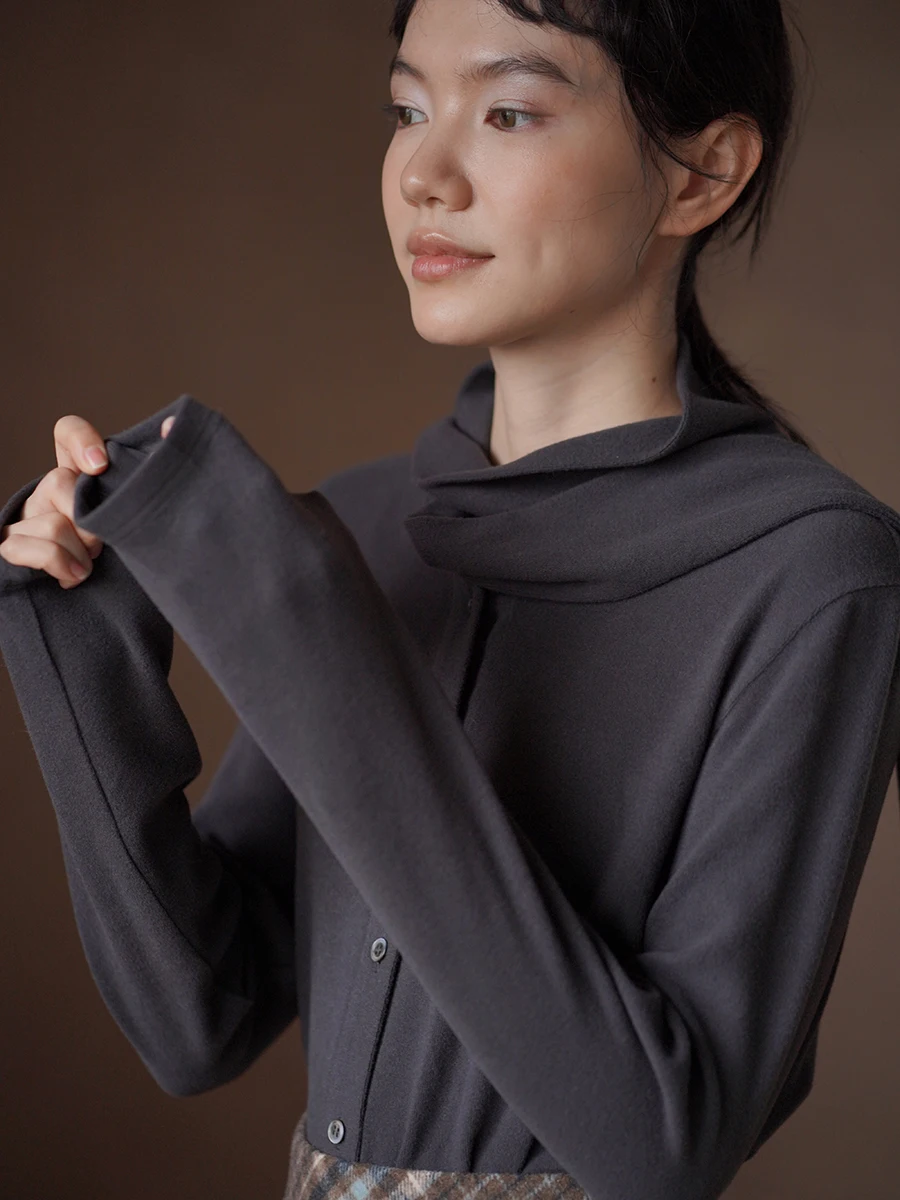 

Женский топ Hacikis Commute Sle Long Sve со стойкой Sa, однотонная хлопковая офисная одежда, повседневная одежда