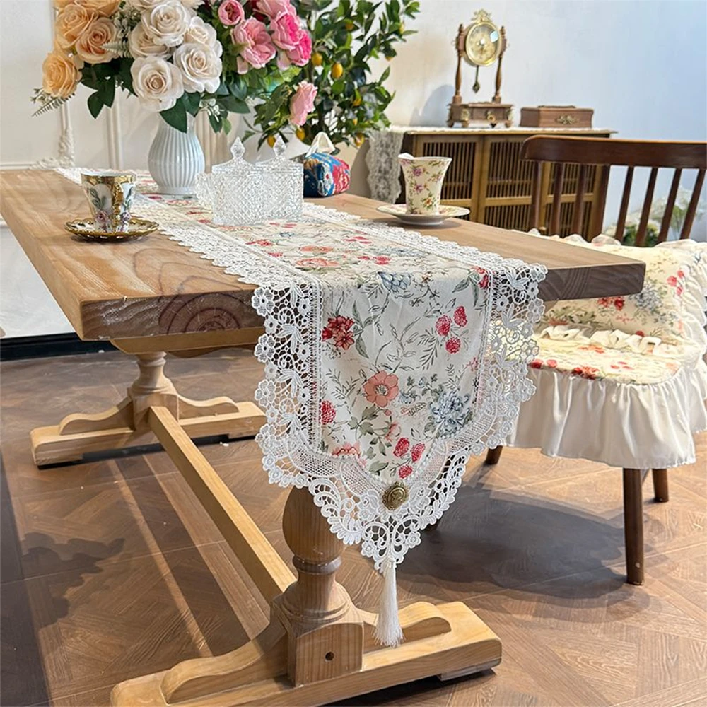 Light Luxury Simple Flower Table Runner Four Seasons Universal Homestay Cover Cloth Home Decoration Lace Floral Table Runner