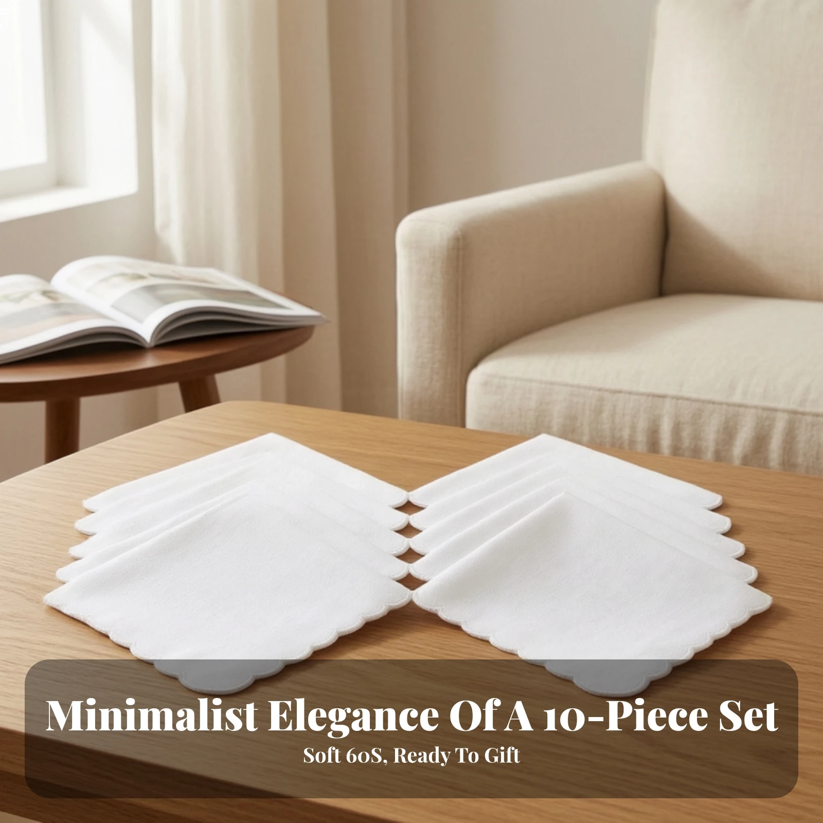 10 Pieces Square Cotton Handkerchief Soft White Cotton Handkerchiefs Embroidered Handkerchiefs Delicate Scalloped Edge Hankies