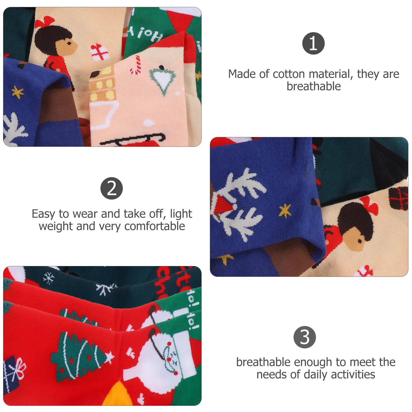 

5 Pairs Christmas Socks Novelty Warm Cotton Cute Cartoon Unisex Colorful Women's Holiday Boys