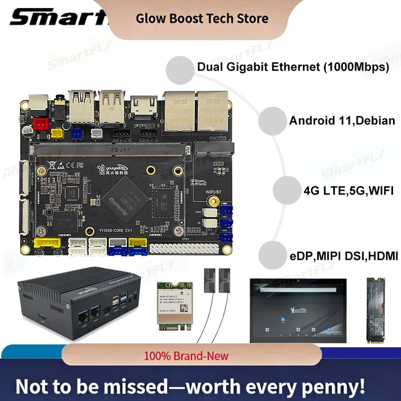 

Glow Youyeetoo YY3568 ARM AI Макетная плата Rockchip RK3568 Четырехъядерный процессор A55 Dual Gigabit Ethernet WiFi 6, поддержка Android