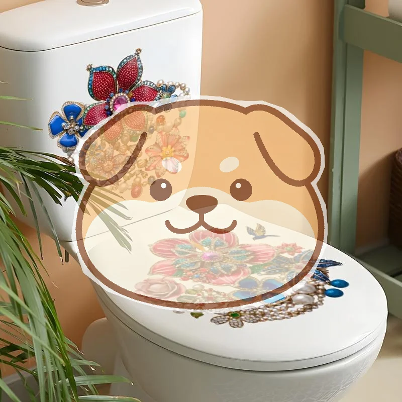 Floral Pattern Toilet Sticker Waterproof Removable Bathroom Wall Toilet Lid Decal for DIY Home Restroom Decor
