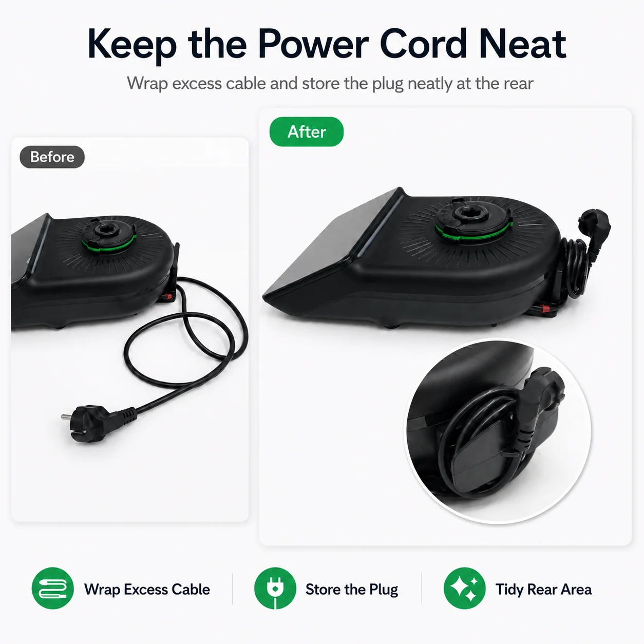 2-in-1 Rear Glide Positioning Aid for Thermomix TM7, Compact Countertop Slider with Power Cord Organizer