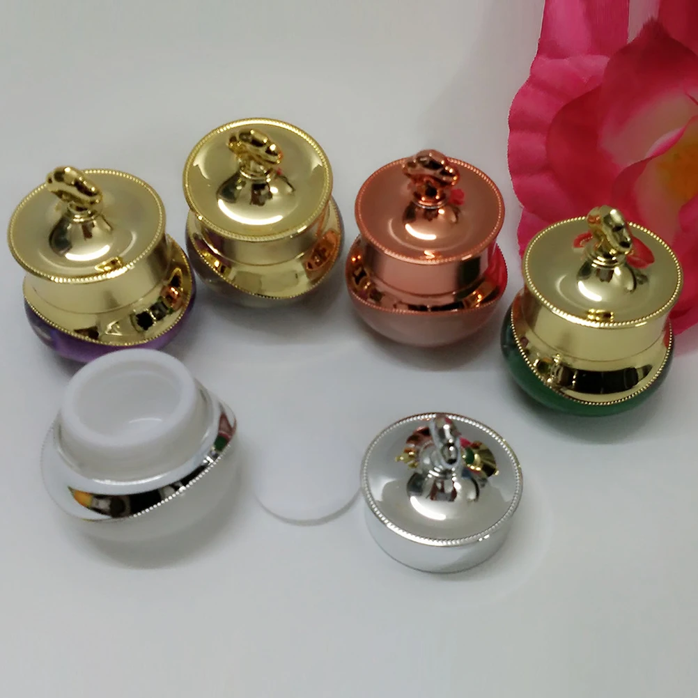 

Empty Luxury Crown Bottle Cream Jar Refillable Leakproof Mask Container Acrylic Makeup Pot Gold Containers