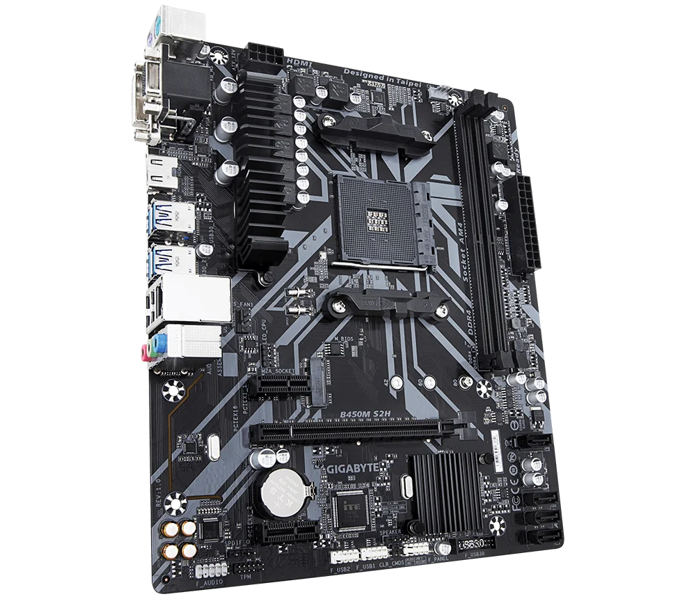 GIGABYTE B450M S2H With AMD AM4 DDR4 Micro ATX Usb 3.1 gen1 Vga DVI-D 32g m.2 slot