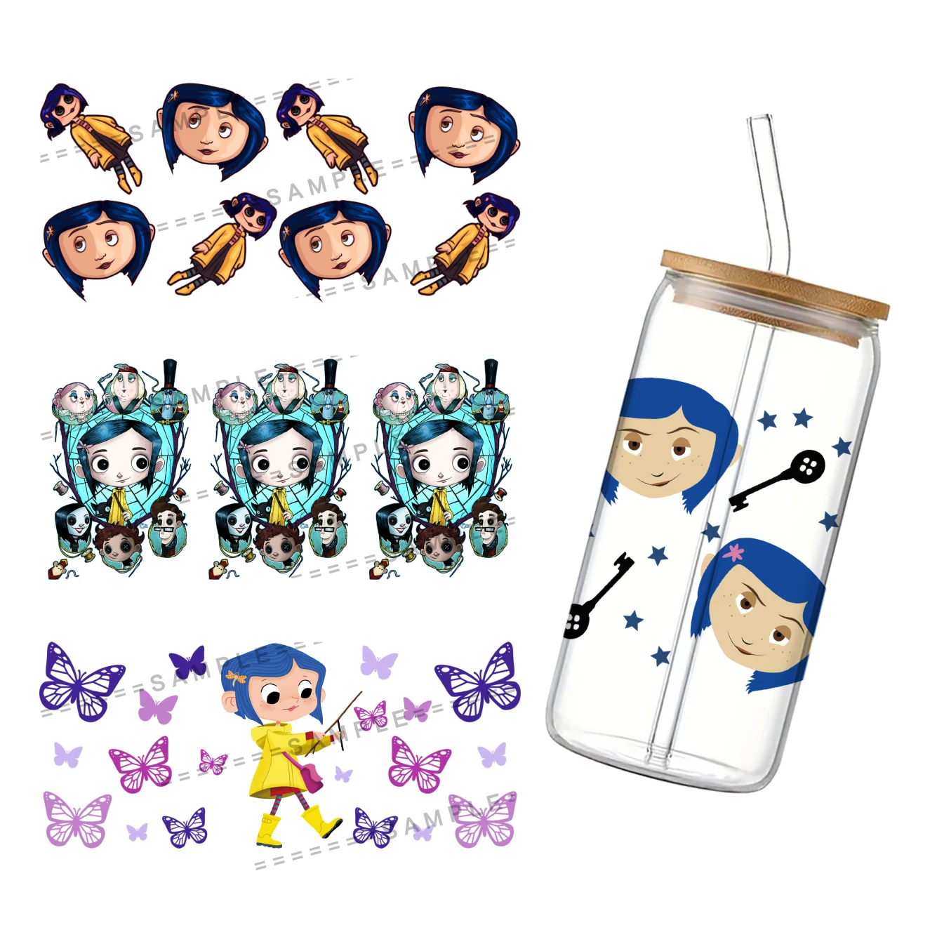 Disney Coraline & the Secret Door do Libbey 16oz puszka szklana 3D wodoodporna kawa DTF Libbey