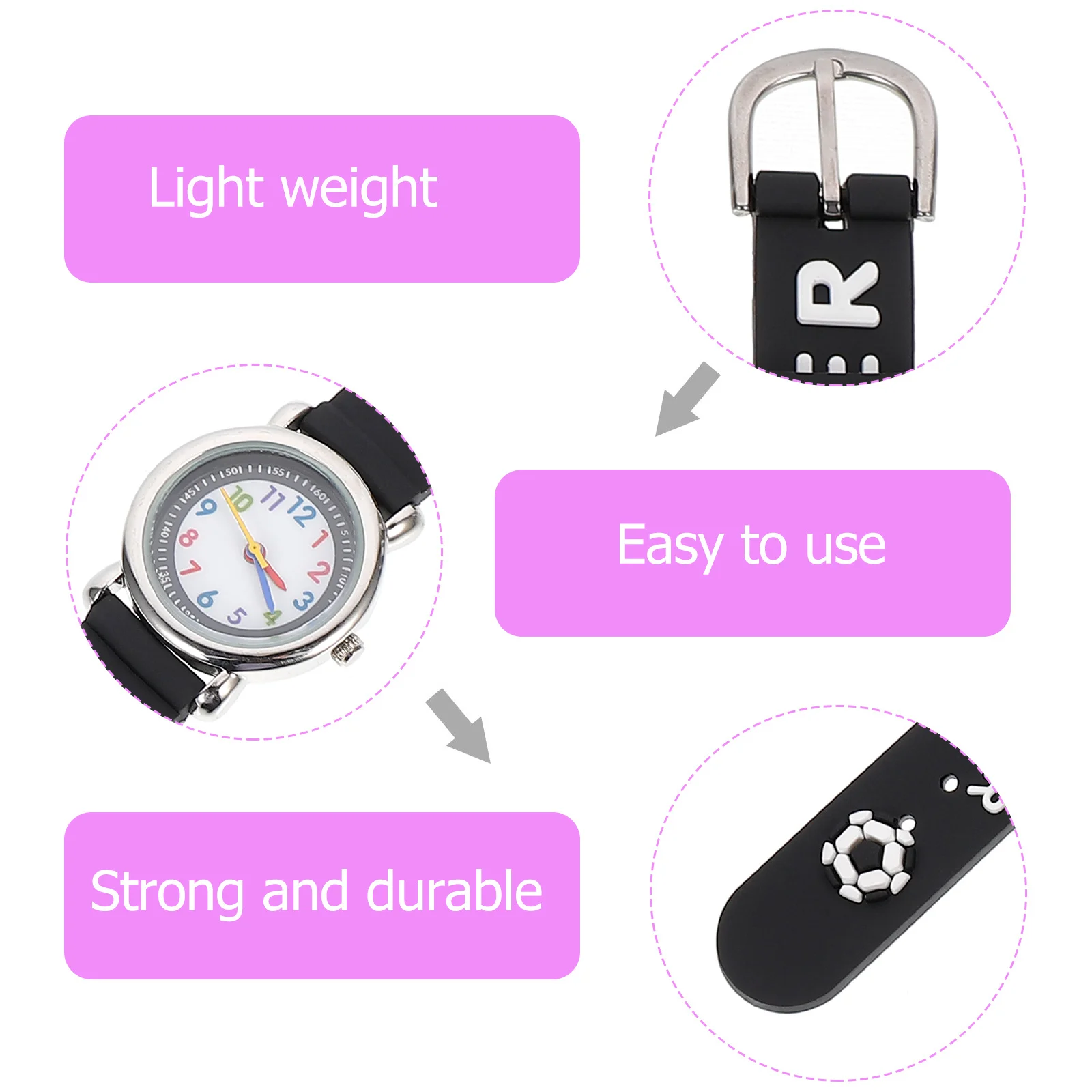 Quartz Watch Wrist 3D Cartoon Football Pattern Large Dial Easy Read Student Watch Durable Gift for Football Lover